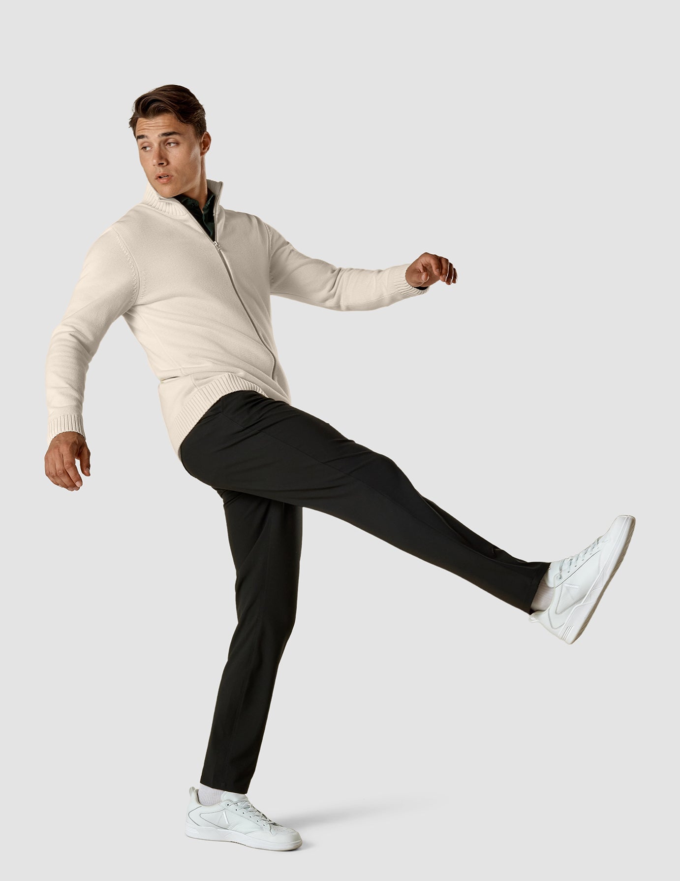 Heavy Knit Full Zip Off White